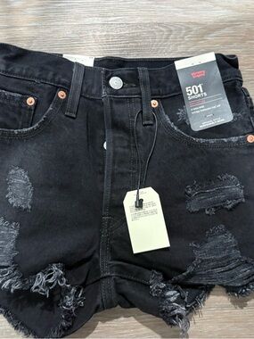 Levi's Black Distressed 501 Cutoff Jean Shorts